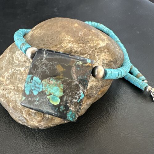 Navajo SpiderWeb Turquoise Heishi Pearls Necklace | Sterling Silver | 20" | Authentic Native American Handmade | 17092 - Masha USA