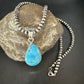 Blue Kingman Turquoise Pendant | Navajo Pearls | Sterling Silver Necklace 20" | 17010
