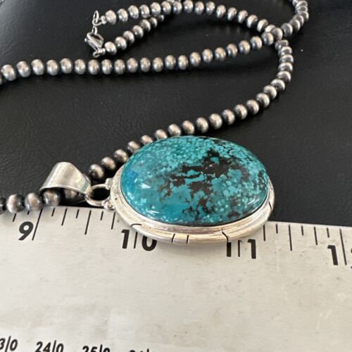 Navajo Blue Spiderweb Turquoise Pendant Necklace | Sterling Silver | Authentic Native American Handmade | 16199