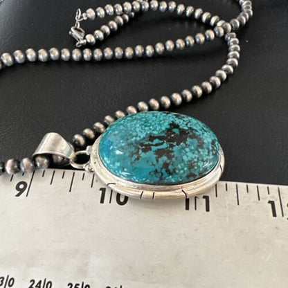 Navajo Blue Spiderweb Turquoise Pendant Necklace | Sterling Silver | Authentic Native American Handmade | 16199