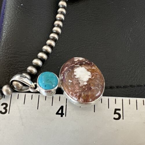 Navajo Wild Horse Blue Kingman Turquoise Necklace | Sterling Silver | 17337