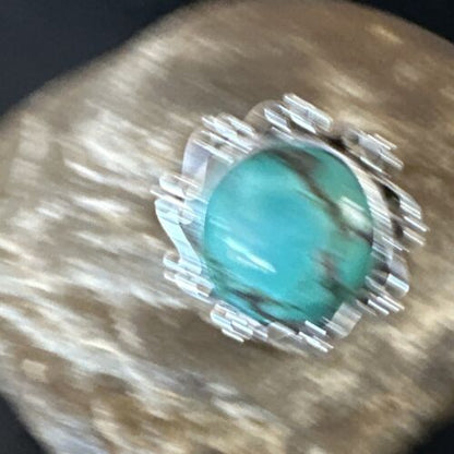 Navajo Blue Spiderweb Turquoise Ring | Sterling Silver | Sz 9.5 | Authentic Native American Handmade | 15493