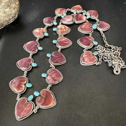 Navajo Lariat Necklace | Turquoise & Purple Spiny Oyster | Sterling Silver | 42" | Authentic Native American Handmade | 16179