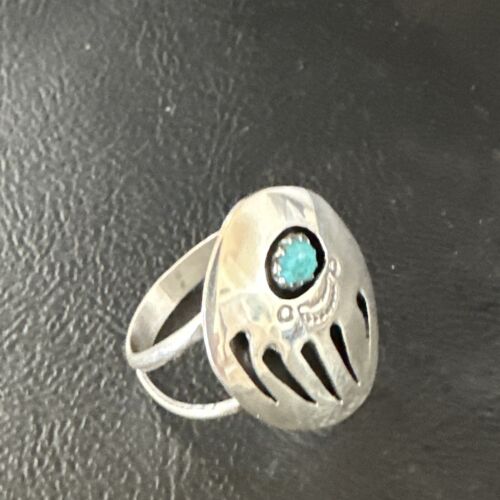 Navajo Blue Turquoise BearPaw Ring | Sterling Silver | Sz 7 | Authentic Native American Handmade | 15363