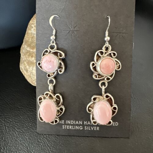 Navajo Pink Conch Shell Cluster Earrings | Sterling Silver | Authentic Native American Handmade | 15690