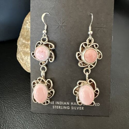 Navajo Pink Conch Shell Cluster Earrings | Sterling Silver | Authentic Native American Handmade | 15690
