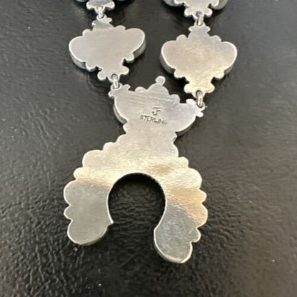 Navajo Blue Kingman Turquoise Squash Blossom Necklace | Sterling Silver | Authentic Native American Handmade | 16829