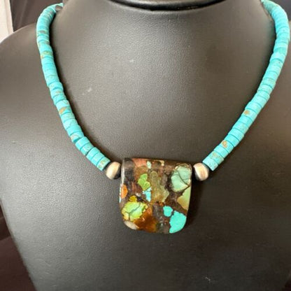 Navajo SpiderWeb Turquoise Heishi Pearls Necklace | Sterling Silver | 20" | 17033