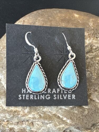 Women's Blue Ridge Turquoise Dangle Earrings | Navajo Sterling Silver | Authentic Native American Handmade | 16514