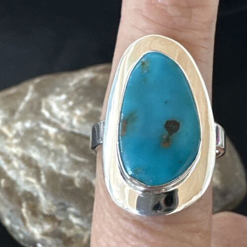Navajo Blue Kingman Turquoise Ring | Sterling Silver | Sz 8 | Authentic Native American Handmade | 16589