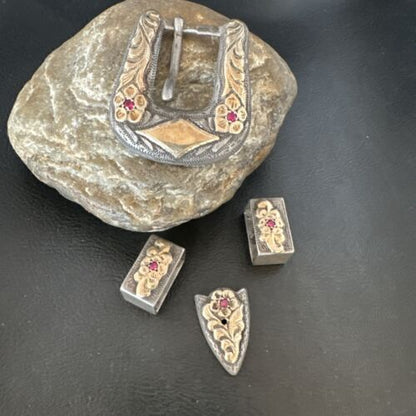 14k Gold Rubies Ranger Belt Buckle | Sterling Silver | Navajo Handmade | 16968
