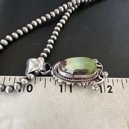 Navajo Royston Turquoise Pendant Necklace | Sterling Silver Pearls | Authentic Native American Handmade | 17060