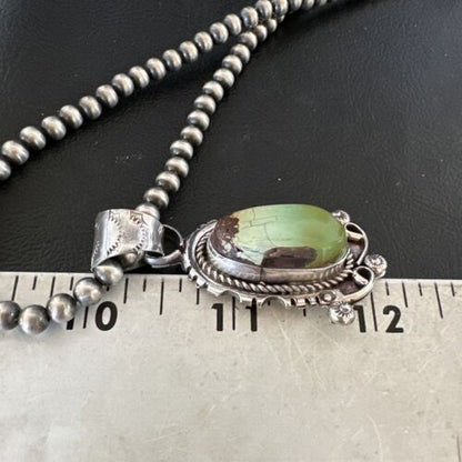 Navajo Royston Turquoise Pendant Necklace | Sterling Silver Pearls | Authentic Native American Handmade | 17060