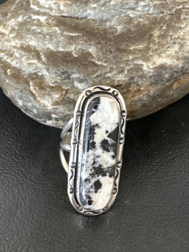 White Buffalo Turquoise Navajo Ring | Sterling Silver | Sz 9 | Authentic Native American Handmade | 16387