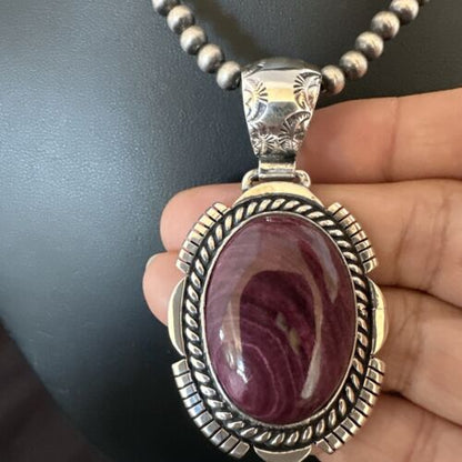 Navajo Purple Spiny Oyster Pendant | Sterling Silver | Native American Handmade Necklace | 16355
