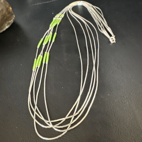 Navajo Green Gaspeite Heishi Bead Necklace | 5 Strand | Sterling Silver | 25" | 15133