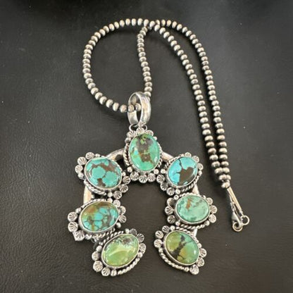 Men's Blue Spiderweb Turquoise Naja Pendant Necklace | Navajo Sterling Silver | 16950