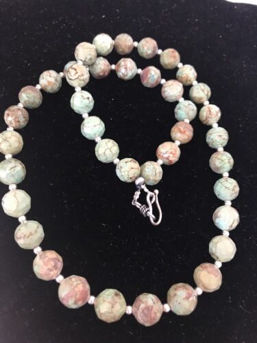 Southwestern Green Turquoise Faceted Bead Necklace | Sterling Silver | 21" | 08128