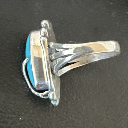 Navajo Leaf Blue Kingman Turquoise Ring | Sterling Silver | Sz 10.5 | Authentic Native American Handmade | 17136