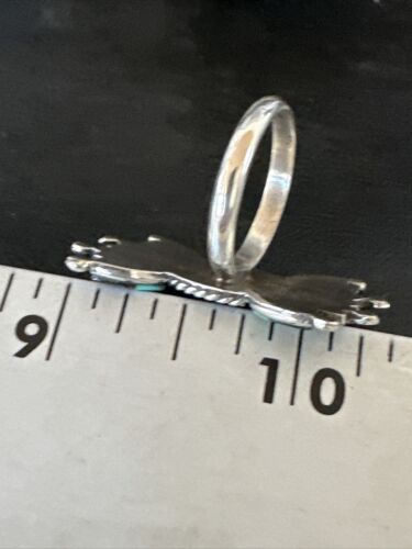 Zuni Blue Turquoise Black Onyx Sunface Inlay Ring | Sterling Silver | Sz 8 | 16432