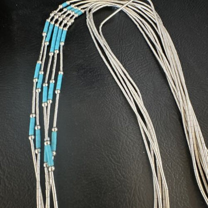 Turquoise 5-Strand Heishi Necklace | Sterling Silver | Authentic Native American Handmade | 15138