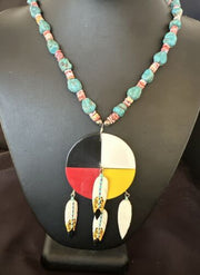 Santo Domingo Multicolor Spiny Inlay Feather Pendant Necklace | Sterling Silver | 24" | 16856