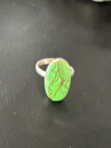 Navajo Green Mojave Turquoise Ring | Sterling Silver | Adjustable Sz 10 | Authentic Native American Handmade | 15711 - Masha USA