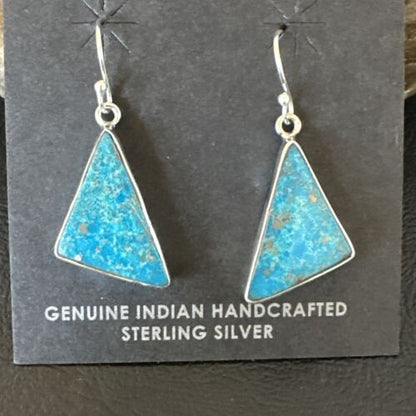 Navajo Blue Turquoise Dangle Earrings | Sterling Silver | 1" | Authentic Native American Handmade | 15801