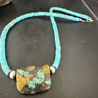 Navajo SpiderWeb Turquoise Heishi Pearls Necklace | Sterling Silver | 20" | Authentic Native American Handmade | 17258