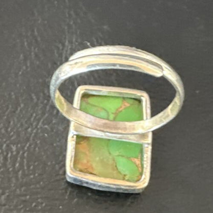 Adjustable Navajo Green Mojave Turquoise Ring | Sterling Silver | Sz 10 | Authentic Native American Handmade | 15698