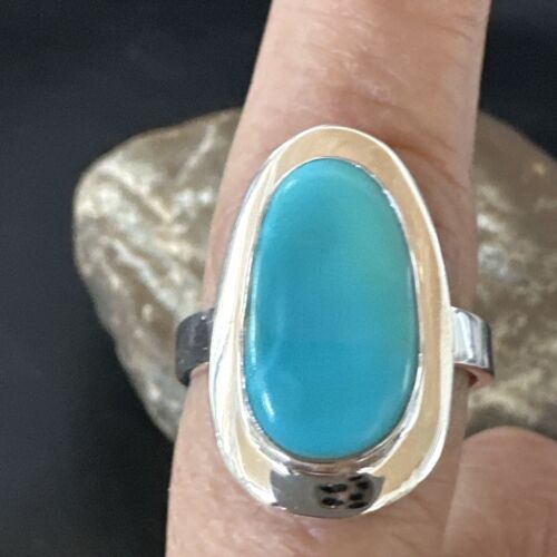 Navajo Sterling Silver Blue Kingman Turquoise Ring | Sz 8.5 | Authentic Native American Handmade | 16594