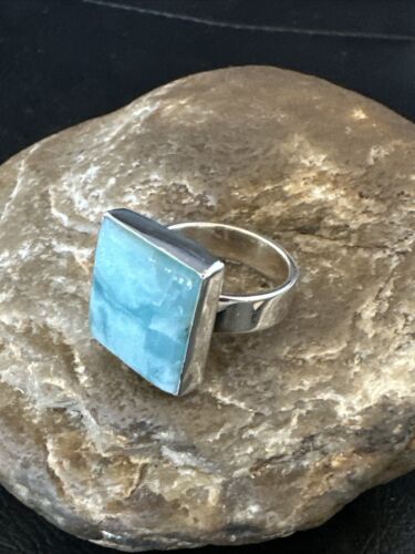 Navajo Blue Larimar Ring | Sterling Silver | Sz 8 | Authentic Native American Handmade | 17589