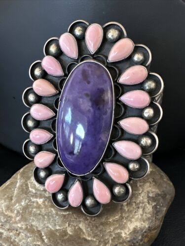 Navajo Sugilite Pink Conch Cuff Bracelet | Sterling Silver | Authentic Native American Handmade | 15853