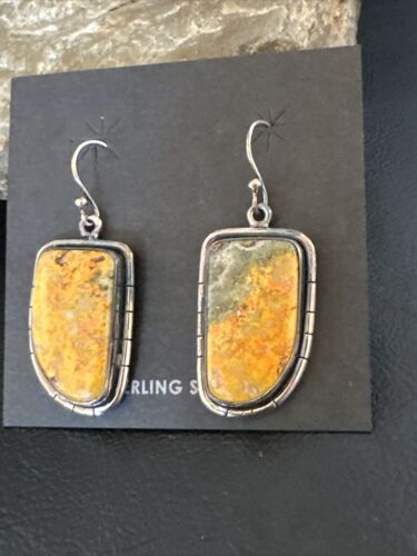 Navajo Bumblebee Jasper Earrings | Sterling Silver | Authentic Native American Handmade | 15828