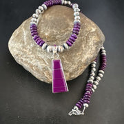 Navajo Purple Sugilite Inlay Pendant Necklace | Sterling Silver | Authentic Native American Handmade | 16763