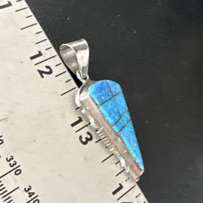 Arrowhead Blue Opal Inlay Pendant | Navajo Sterling Silver | Authentic Native American Jewelry | 15674
