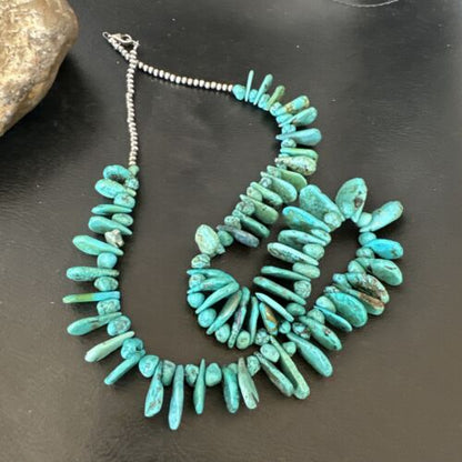 Navajo Blue Nugget Turquoise Bead Necklace | Sterling Silver Pearls | 20" | Authentic Native American Handmade | 16519