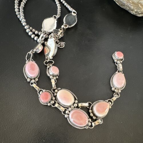 Navajo Pink Conch Lariat Necklace | Sterling Silver Pendant | 30" | Authentic Native American Handmade | 15869