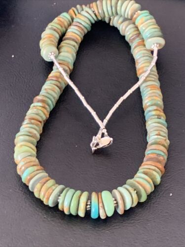 Navajo Green Royston Turquoise Necklace | Sterling Silver | 22" | Authentic Native American Handmade | 11706