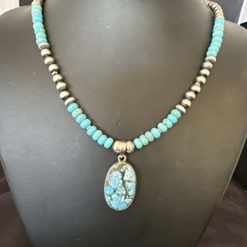 Navajo Men's Blue Spiderweb Turquoise Pendant Necklace | Sterling Silver | Authentic Native American Handmade | 17115