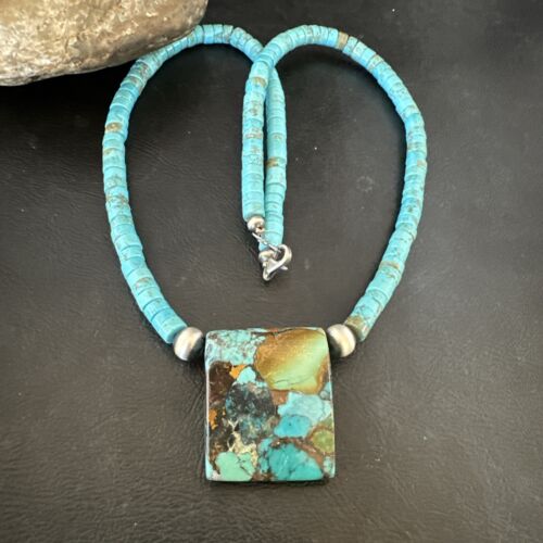 Navajo SpiderWeb Turquoise Heishi Pearls Necklace | Sterling Silver | 20" | Authentic Native American Handmade | 17096