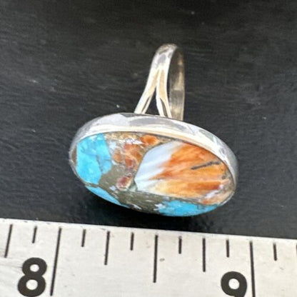 Navajo Turquoise Spiny Oyster Ring | Sterling Silver | Sz 8 | Authentic Native American Handmade | 16622