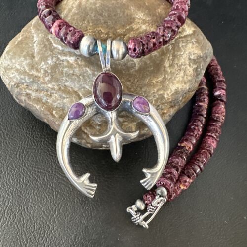 Navajo Purple Spiny Oyster Naja Pendant Necklace | Sterling Silver | 24" | Authentic Native American Handmade | 15537