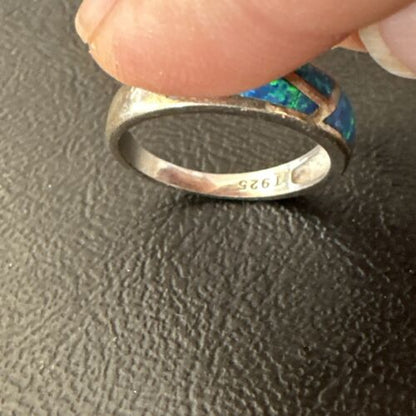 Navajo Blue Opal Inlay Ring | Sterling Silver | Sz 8 | Authentic Native American Handmade | 17155