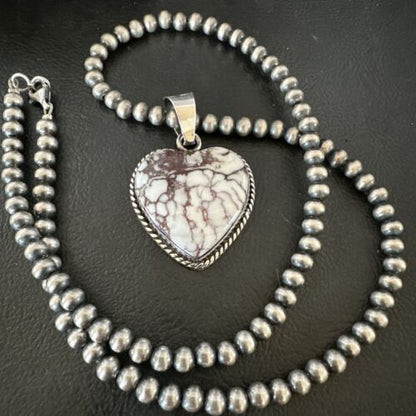 Navajo Wild Horse Heart Pendant Necklace | Sterling Silver | Authentic Native American Handmade | 16367