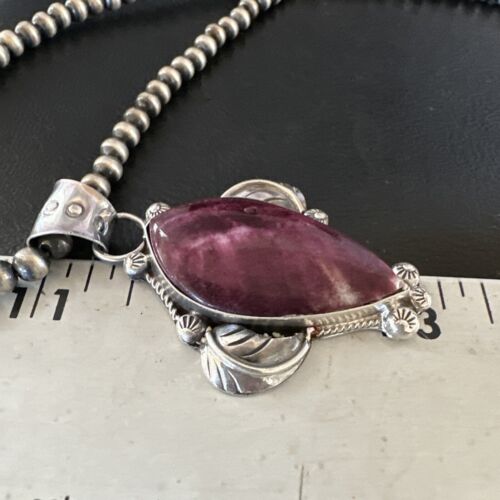 Navajo Purple Spiny Oyster Pendant Necklace | Sterling Silver | Authentic Native American Handmade | 15624
