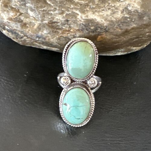 Navajo Blue Dry Creek Turquoise Multi-Stone Ring | Authentic Native American Sterling Silver | Sz 9 | 16735