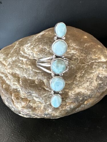 Navajo Blue Larimar Cluster Ring | Authentic Native American Sterling Silver | Multi-Stone | Sz 9.5 | 16160 - Masha USA