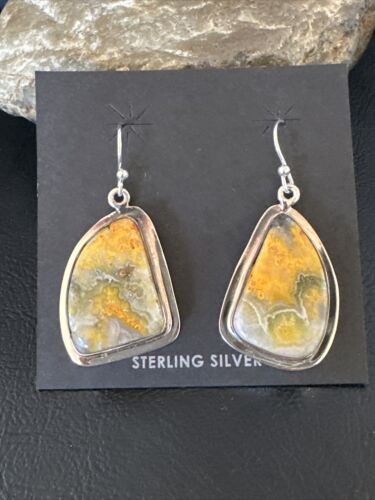 Navajo Bumblebee Jasper Earrings | Sterling Silver | Authentic Native American Handmade | 15826