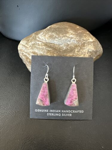 Purple Mojave Turquoise Dangle Earrings | Sterling Silver | Authentic Native American Handmade | 15788